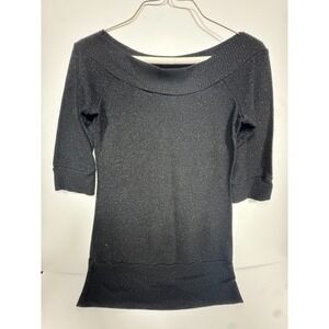 Candy‎ Rain Off The Shoulder Blouse Top Womens Black Speckled Ribbed Knit Casual